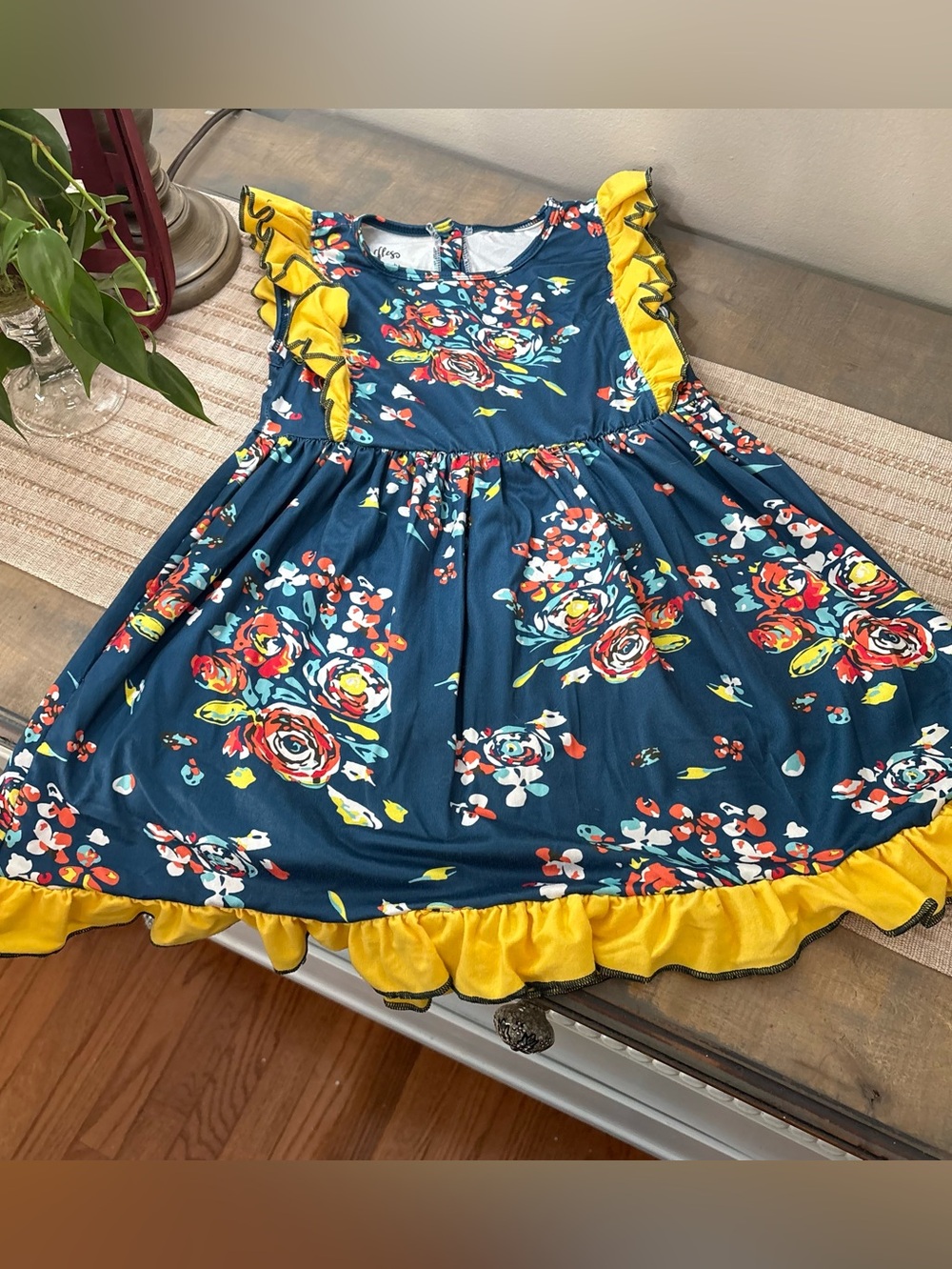 Ruffles by Tutu & Lulu Cobalt Floral Ruffle Dress sz 5 Small flaw